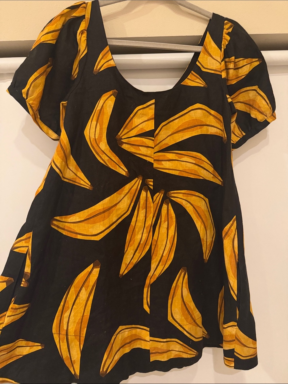FARM Rio Black Mini Dress with Bold Yellow Leaf Print - Picture 3 of 3